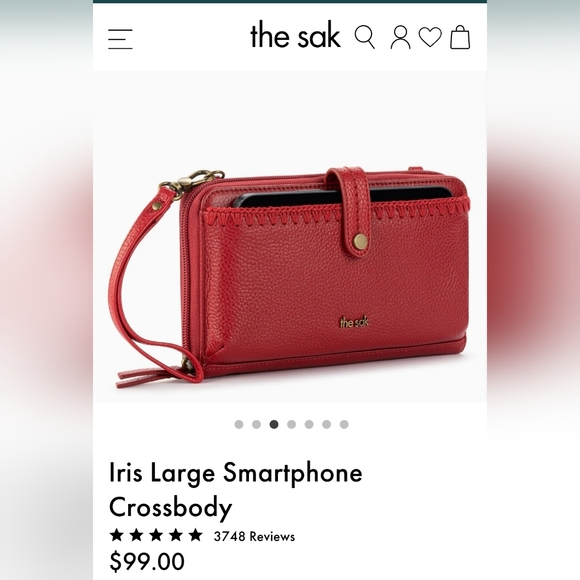 The Sak Red Leather Clutch Large Smartphone Wallet Zip Around Wristlet crossbody - Picture 5 of 15